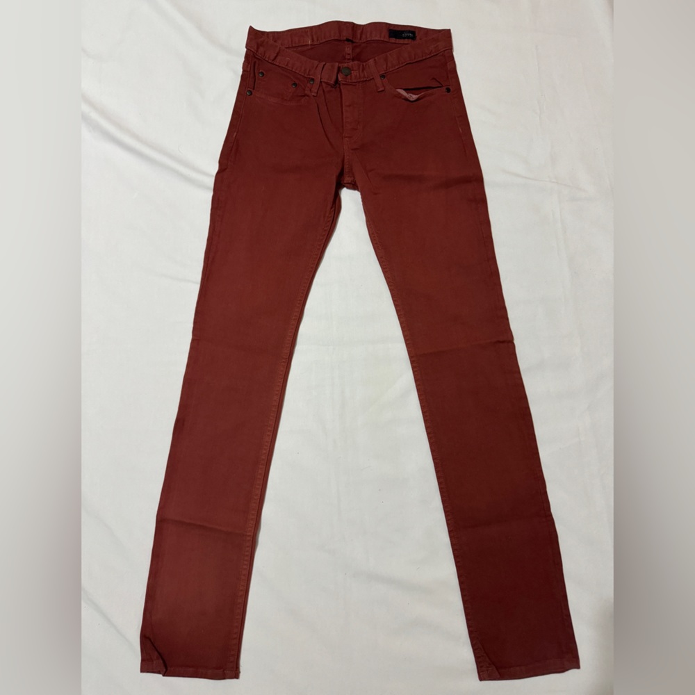 THVM Skinny Cotton Stretch Classic 5 Pocket Jeans Slim Cut Denim Burgundy Red 29